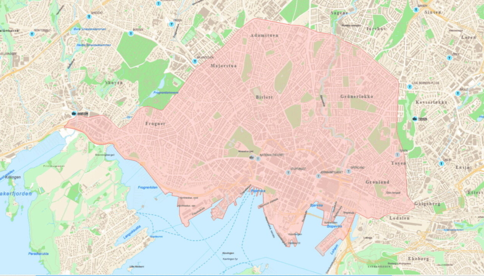 I dette området, innenfor Oslos Ring 2, har Bymiljøetaten tidligere anbefalt nullutslippssone.