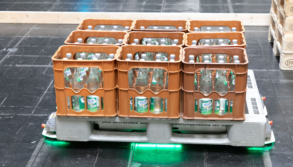 INGEN TRUCK, BARE GAFLER: Filics Unit befinner seg under denne pallen, og kan flytte den akkurat hvor det måtte være. Systemet er en av de mest spennende løsningene i årets Ifoy-felt.