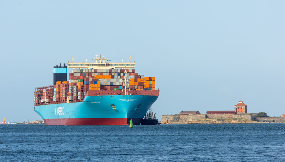 Containerskipet Morten Maersk på jomfruseilasen i Göteborg havn tidligere i måneden.