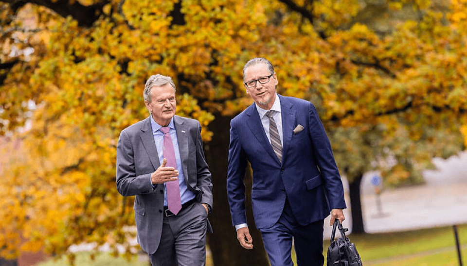 Jon Fredrik Baksaas, styreleder i Stiftelsen Det Norske Veritas (til venstre) og Remi Eriksen, konsernsjef i DNV og daglig leder i Stiftelsen Det Norske Veritas.