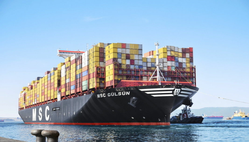 MSC har satset sterkt på de virkelig store containerskipene, de såkalte Ultra Large Container Vessels. Her selskapets største, MSC Gülsün med en kapasitet på 23,756 TEU. Foto: Juan Luis Cabrera/MSC Rights