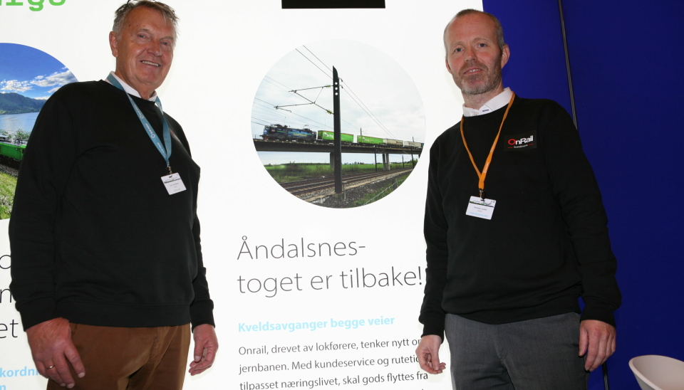 Onrail-gründer Henning Aandal (t.h.) og selskapets rådgiver Jon Austrheim frykter monopol på terminalhåndtering. Foto: Per Dagfinn Wolden
