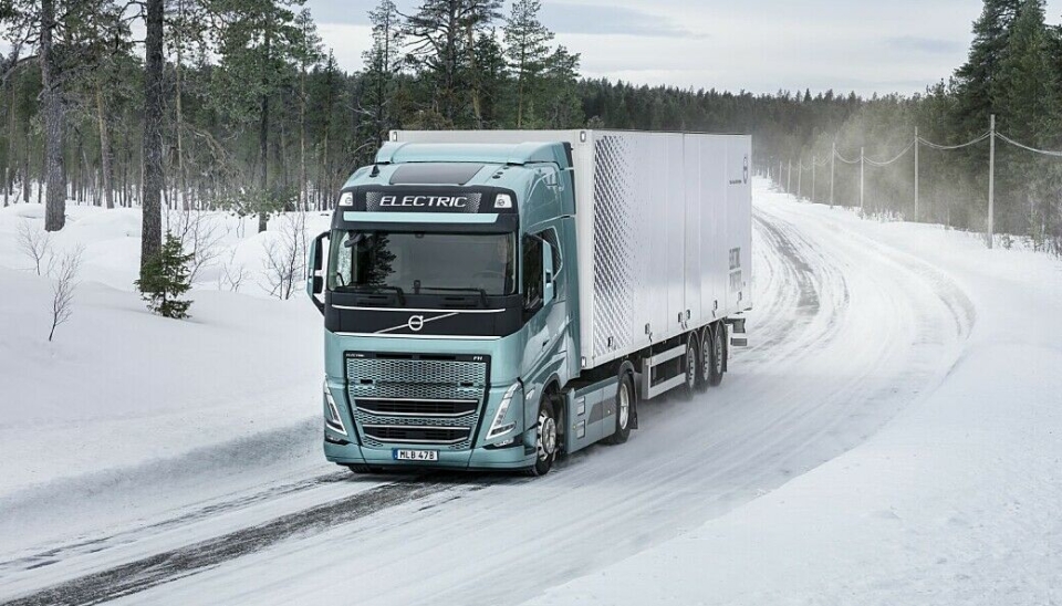 Volvo har testet elektriske lastebiler i kaldt vær nord i Sverige. (Foto: Volvo Trucks)