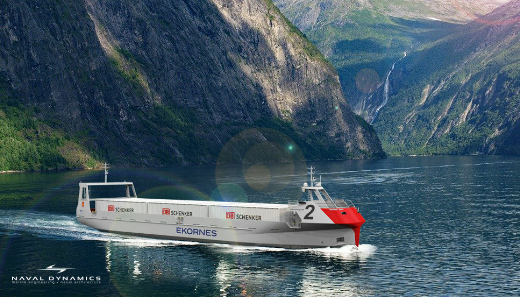 Det planlagte autonome skipet skal gå mellom Ekornes' fabrikk i Sykkylven til containerhavna i Ålesund.