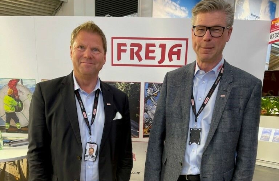 Administrerende direktør Kjell-Arne Eloranta (f.h.) og salgs- og markedsdirektør Geir Kluge Heiermo fra FREJAs hadde travle dager i München.
