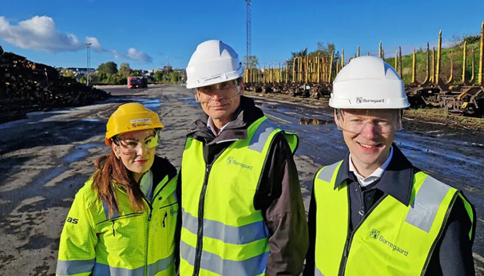 Glade for godstransport på østre linje (fra venstre): Tone Horvei Bredal, kommunikasjonsdirektør for Borregaard, Carsten Dybevig, direktør kommunikasjon og samfunnskontakt i Norske Skog, og godsdirektør Oskar Stenstrøm i Bane NOR.
