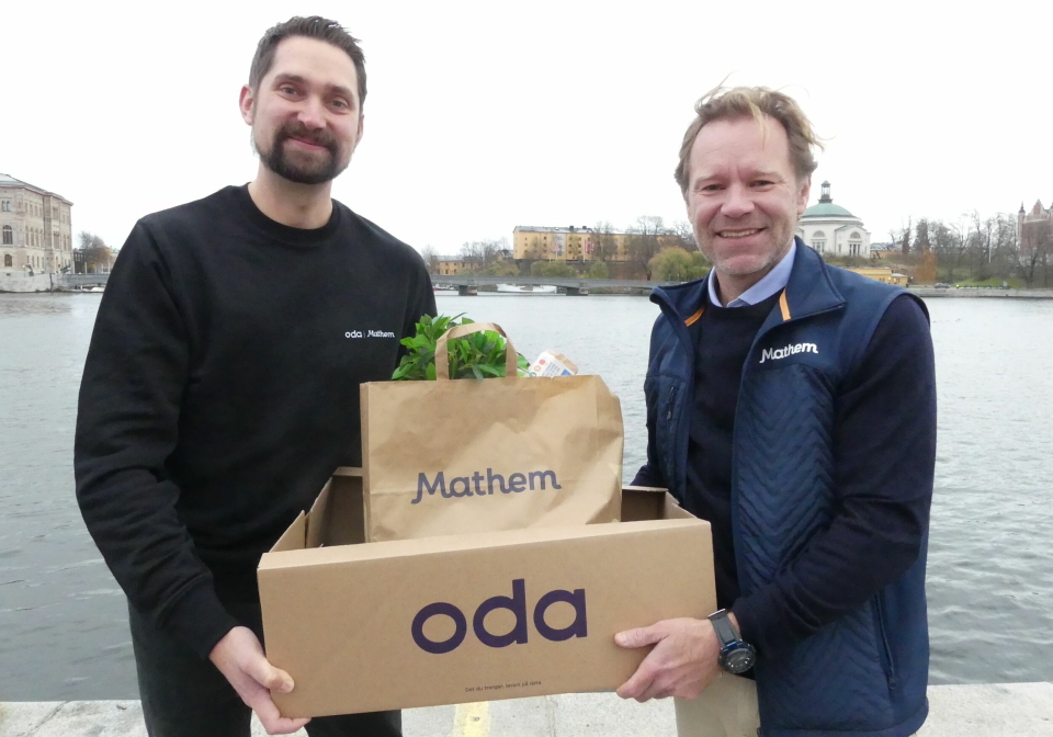 Oda og Mathem fusjonerer. Konsernsjef i Oda, Karl Munthe-Kaas og CEO i Mathem, Johan Lagercrantz