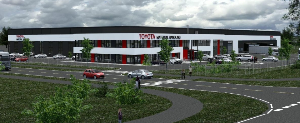 Slik vil Toyota Material Handlings nye anlegg på Gardermoen se ut når det står ferdig neste sommer.