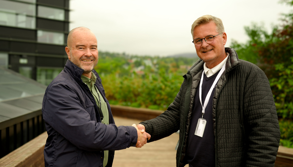 Daglig leder i Enny, Terje Borkenhagen (f.v.) og Tom Wilhelmsen, daglig leder i Sirkulærparken AS og Tom Wilhelmsen AS.